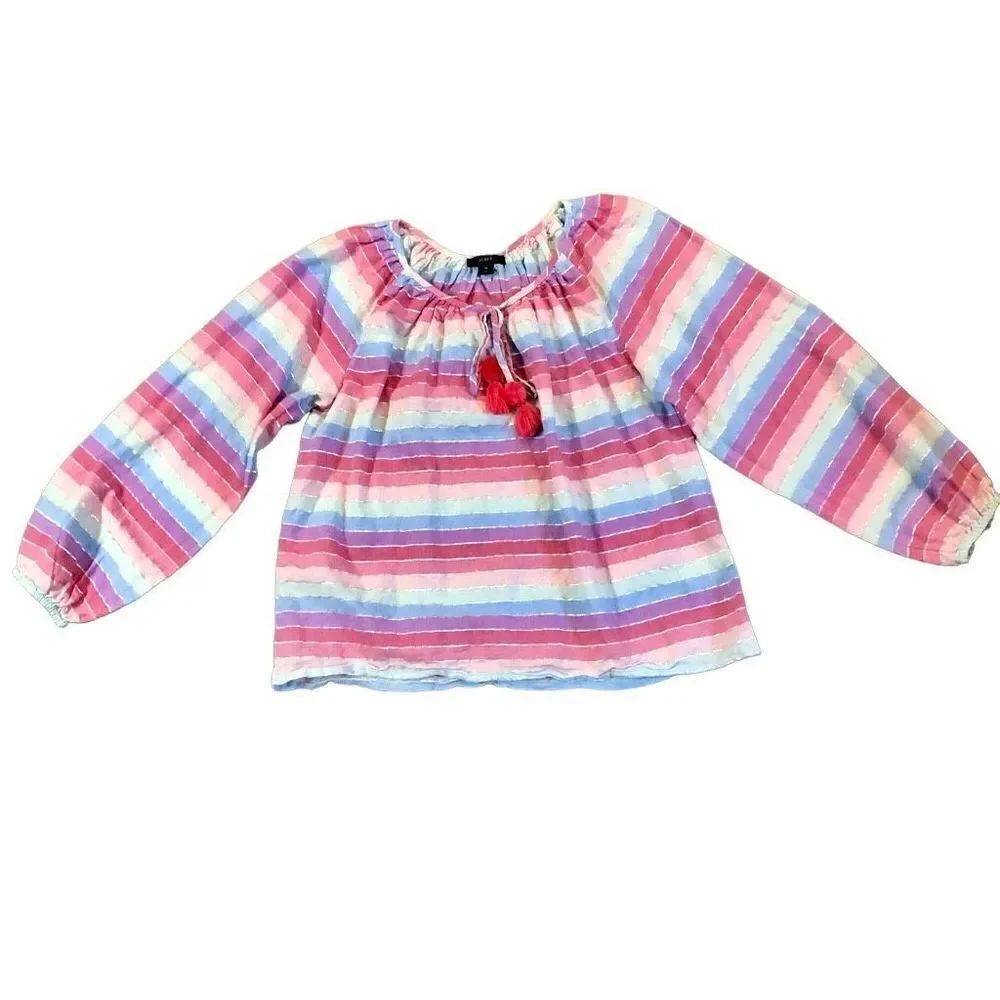 J. Crew Women’s Rainbow Jack Top Stripe Metallic Long Sleeve Blouse Medium